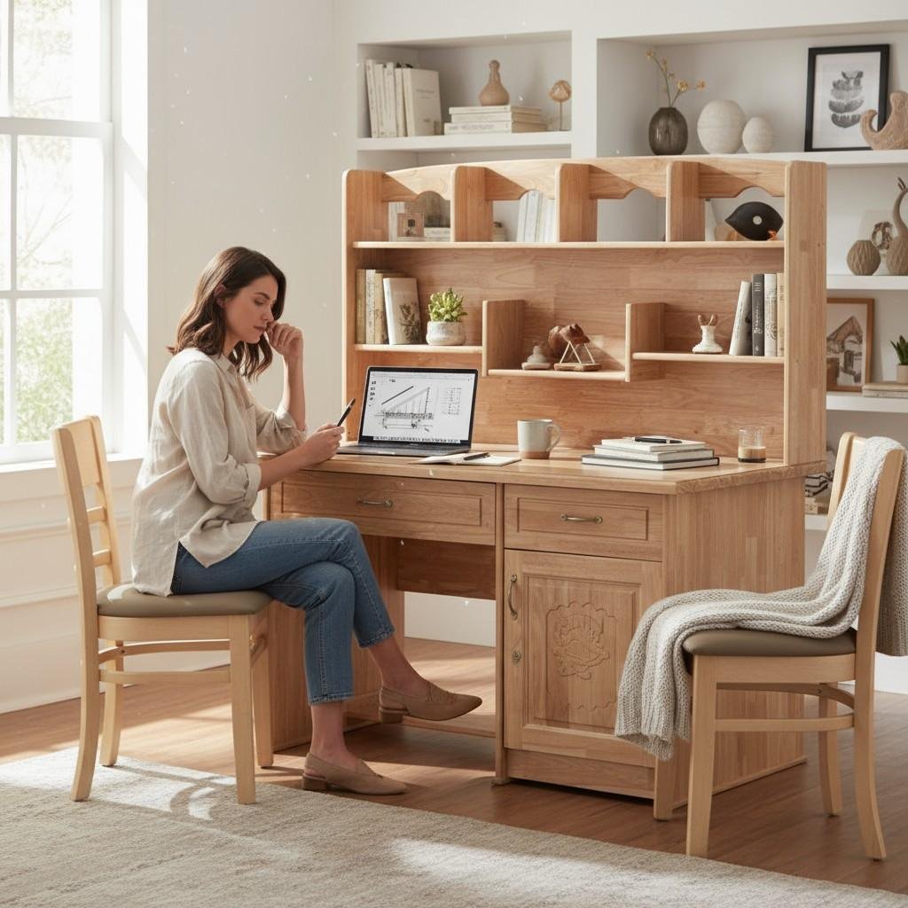 Bàn học đôi gỗ tự nhiên 1m4 cho trẻ em TPHCM