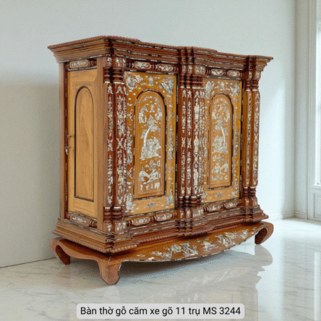 Tủ thờ gỗ căm xe gõ 11 trụ cẩn xà cừ MS 3244
