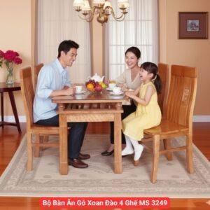 Bộ Bàn Ăn Gỗ Xoan Đào 4 Ghế MS 3249