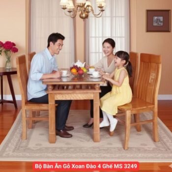 Bộ Bàn Ăn Gỗ Xoan Đào 4 Ghế MS 3249