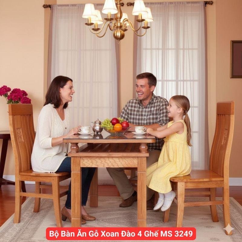 Bộ Bàn Ăn Gỗ Xoan Đào 4 Ghế tự nhiên cao cấp