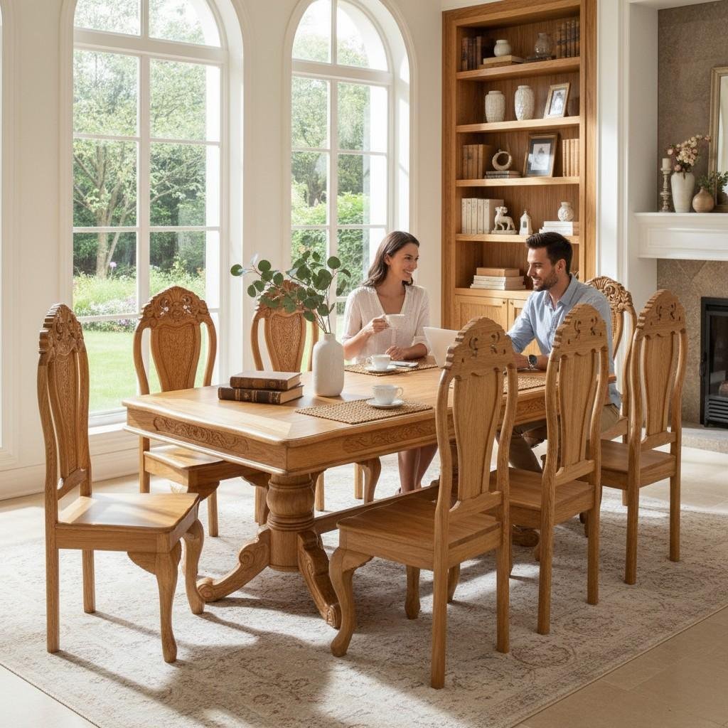 Bộ bàn ăn gỗ gõ đỏ 8 ghế MS 3246 13 Bàn ăn gỗ gõ đỏ 8 ghế tự nhiên cao cấp