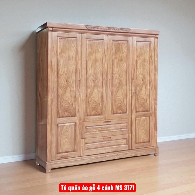 Tủ quần áo gỗ 4 cánh tự nhiên cao cấp