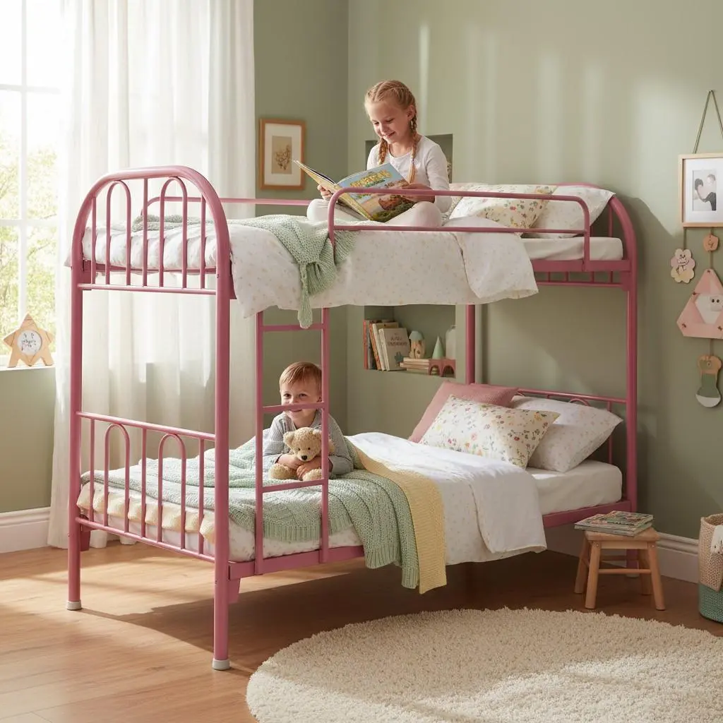 Giường tầng sắt sơn tĩnh điện MS 1830 Thiết kế chắc chắn của giường tầng sắt sơn tĩnh điện cho bé
