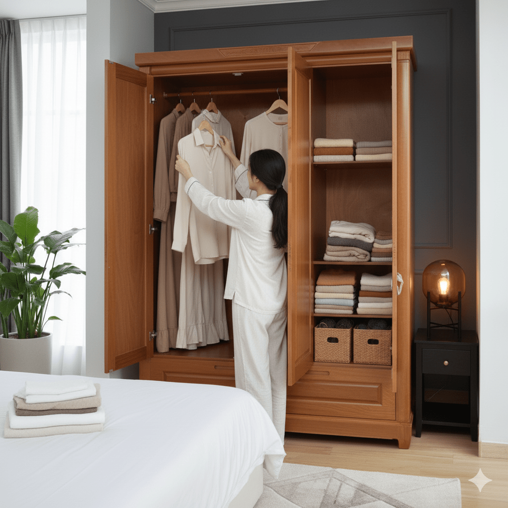 Mẫu tủ quần áo gỗ 3 cửa hiện đại đẹp cho phòng ngủ