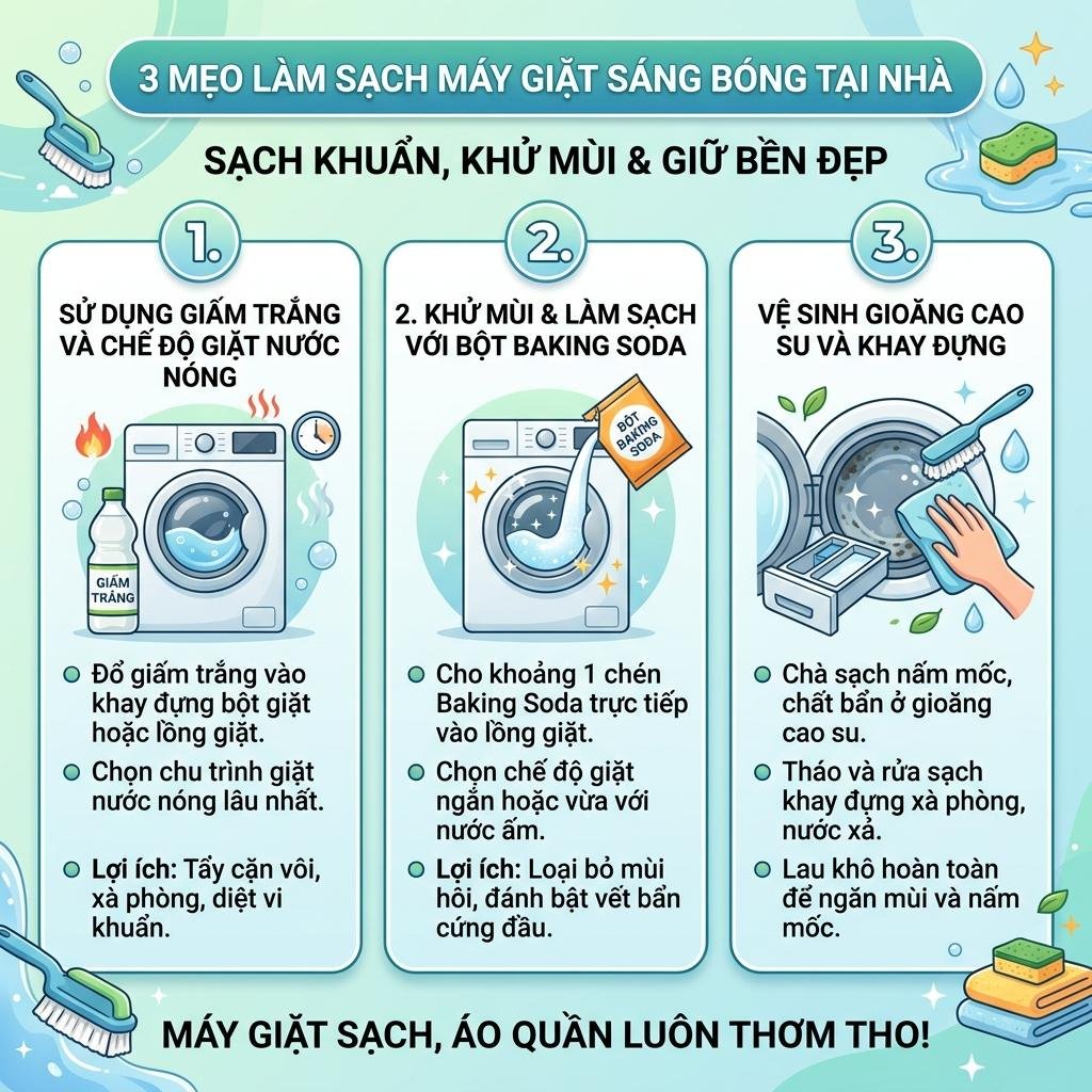 3 Mẹo Vặt Vệ Sinh Máy Giặt Sạch Bong Kin Kít 1 3 Mẹo Vặt Vệ Sinh Máy Giặt Sạch Bong Kin Kít