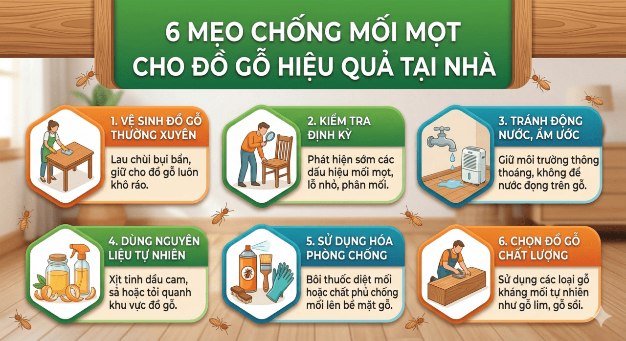 6 mẹo chống mối mọt cho đồ gỗ hiệu quả giúp nội thất luôn bền đẹp 1 6 Mẹo Chống Mối Mọt Cho Đồ Gỗ Hiệu Quả Tại Nhà