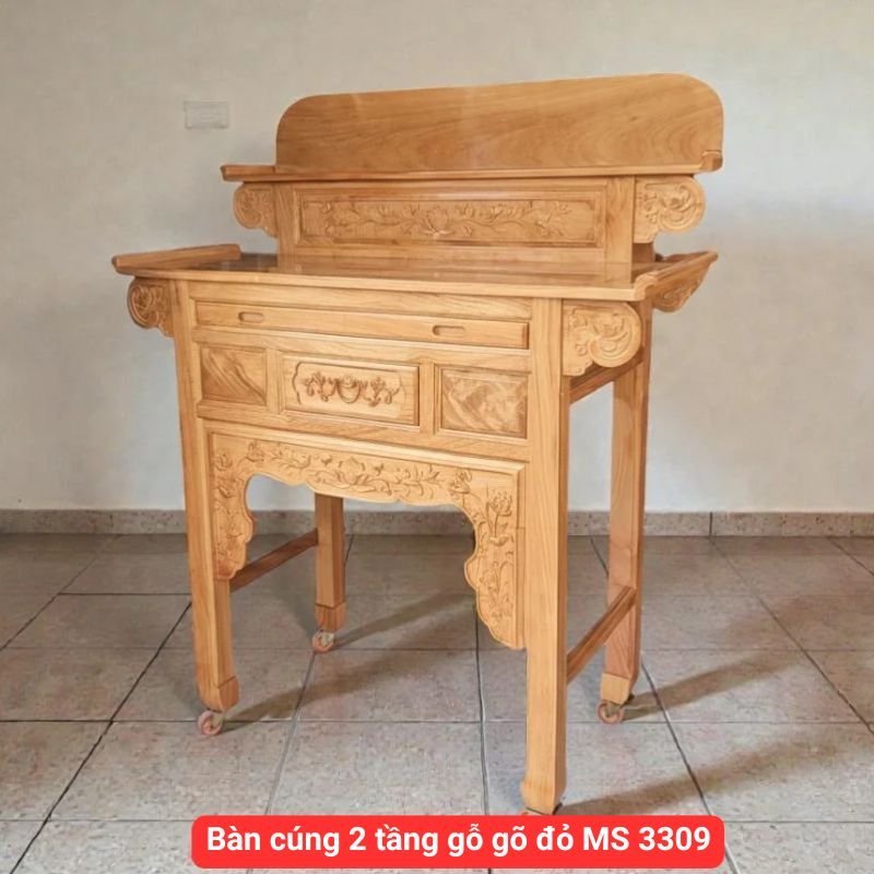 Bàn cúng 2 tầng gỗ gõ đỏ MS 3309 Bàn cúng 2 tầng gỗ gõ đỏ MS 3309