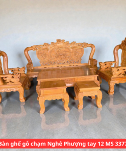 Bàn ghế salon gỗ chạm Nghê Phượng tay 12 MS 3377