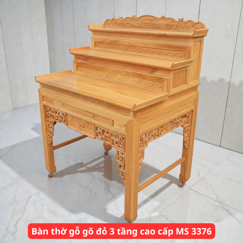 Bàn thờ gỗ gõ đỏ 3 tầng cao cấp MS 3376 Bàn thờ gỗ gõ đỏ 3 tầng cao cấp MS 3376