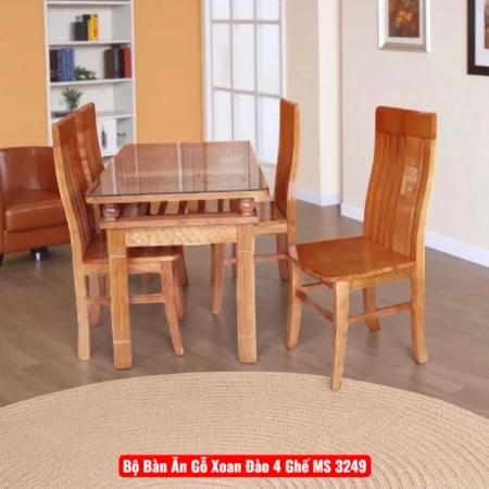 Bộ Bàn Ăn Gỗ Xoan Đào 4 Ghế MS 3249