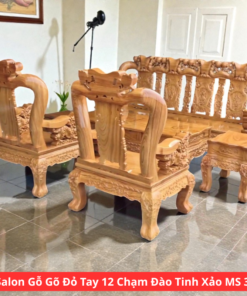 Bộ Salon Gỗ Gõ Đỏ Tay 12 Chạm Đào Tinh Xảo MS 3390