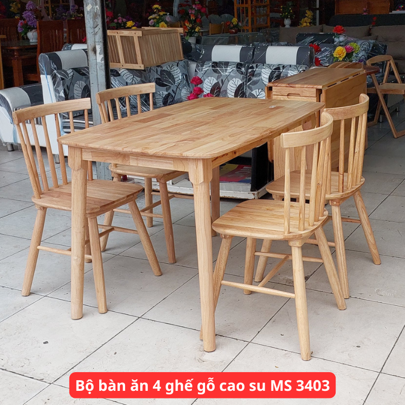 Bộ bàn ăn 4 ghế gỗ cao su MS 3403 Bộ bàn ăn 4 ghế gỗ cao su MS 3403