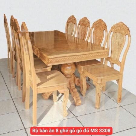Bộ bàn ăn 8 ghế gỗ gõ đỏ MS 3308