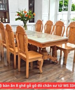 Bộ bàn ăn 8 ghế gỗ gõ đỏ chân sư tử MS 3341