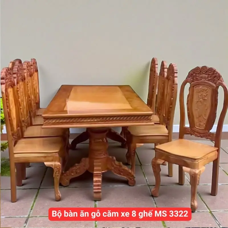 Bộ bàn ăn gỗ căm xe 8 ghế MS 3322 Bộ bàn ăn gỗ căm xe 8 ghế MS 3322