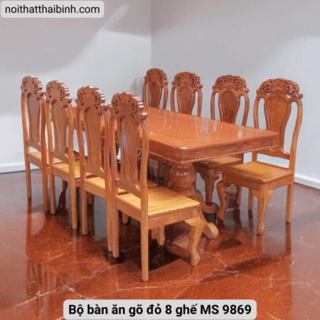 Bộ bàn ăn gõ đỏ 8 ghế MS 9869