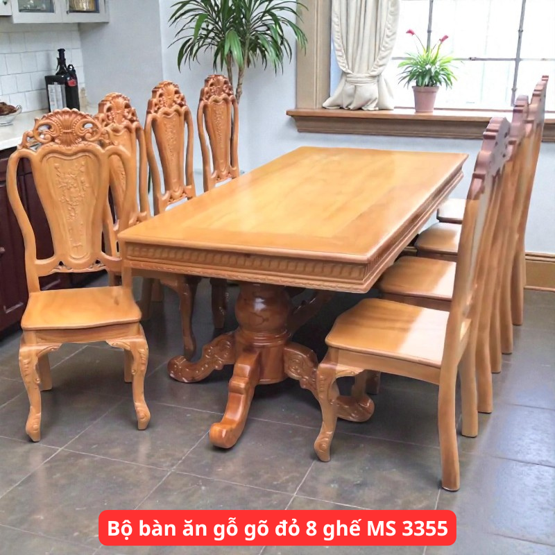 Bộ bàn ăn gỗ gõ đỏ 8 ghế MS 3355 Bộ bàn ăn gỗ gõ đỏ 8 ghế MS 3355