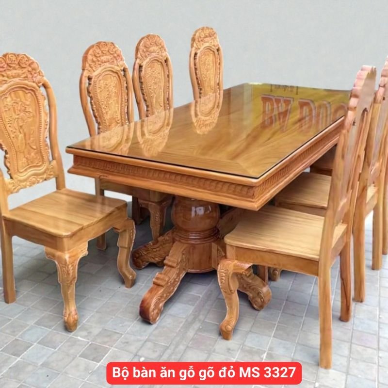 Bộ bàn ăn gỗ gõ đỏ MS 3327 1 Bộ bàn ăn gỗ gõ đỏ MS 3327
