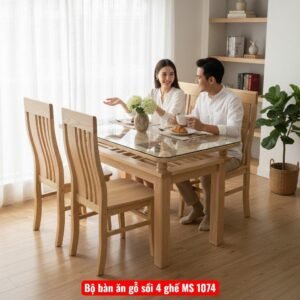 Bàn Ăn Gỗ Tự Nhiên: Bí Quyết Chọn Mua Chuẩn Thợ Mộc 30 Năm Kinh Nghiệm Bộ bàn ăn gỗ sồi 4 ghế MS 1074