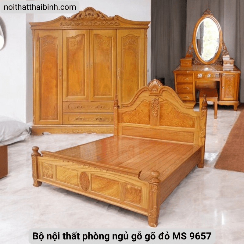 Bộ nội thất phòng ngủ gỗ gõ đỏ MS 9657 1 Bộ nội thất phòng ngủ gỗ gõ đỏ MS 9657