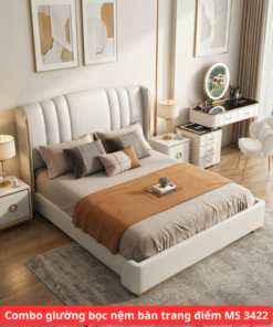 Combo giường bọc nệm bàn trang điểm MS 3422