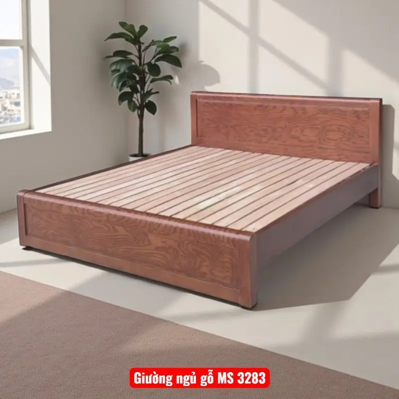 Giường Ngủ Gỗ Sồi Sơn Màu Gỗ Óc Chó MS 3283 Giường Ngủ Gỗ Sồi Sơn Màu Gỗ Óc Chó MS 3283