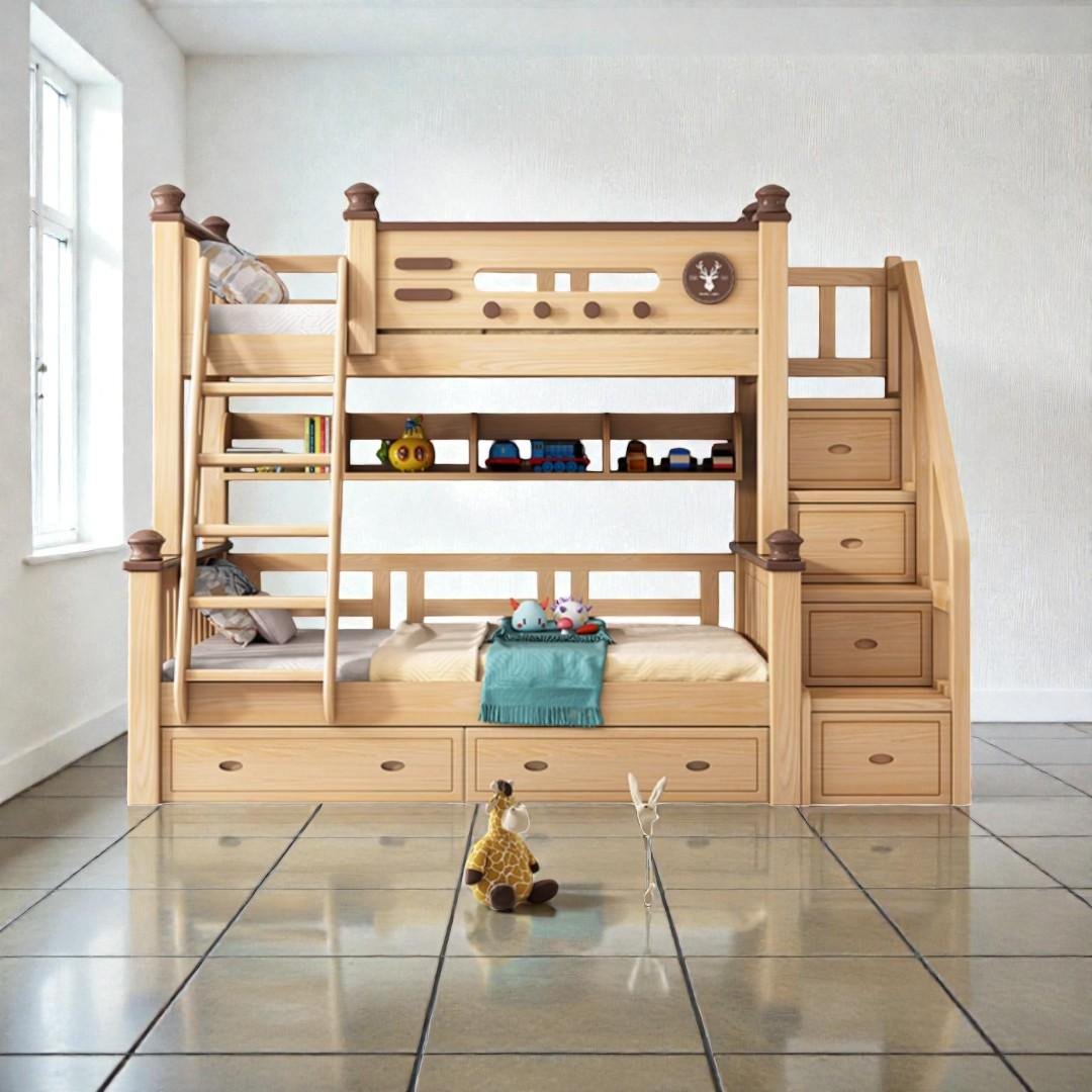 Giường 2 tầng gỗ thông xuất khẩu màu tự nhiên