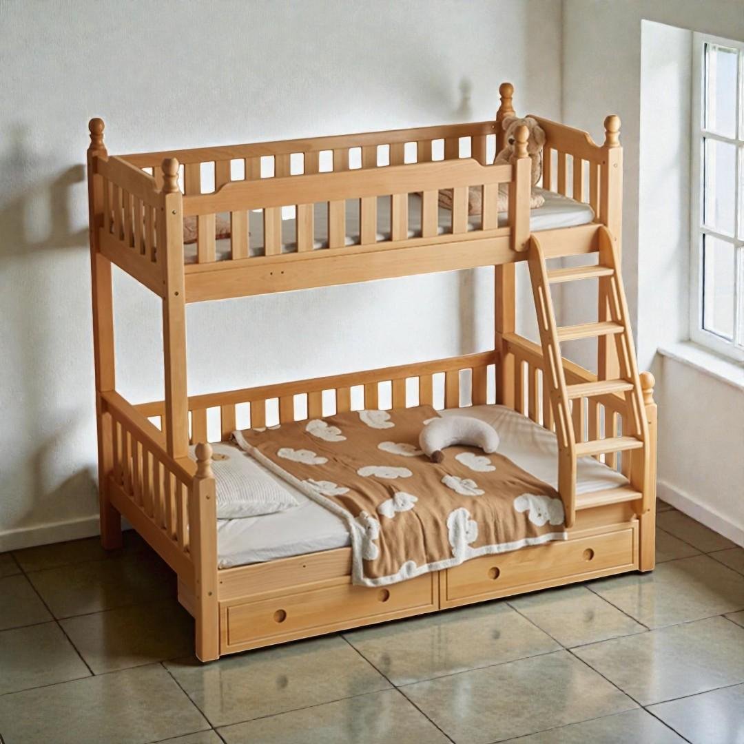 Phòng ngủ trẻ em bố trí giường gỗ 2 tầng đẹp mắt