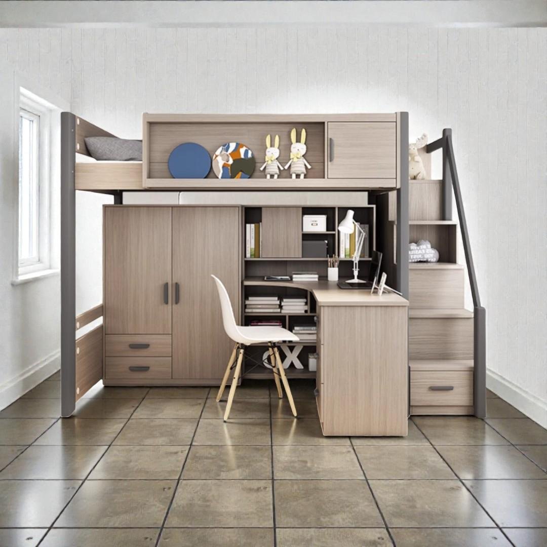 Giường gỗ 2 tầng kết hợp bàn học tiết kiệm diện tích