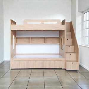 Cầu thang giường tầng gỗ tích hợp ngăn kéo thông minh
