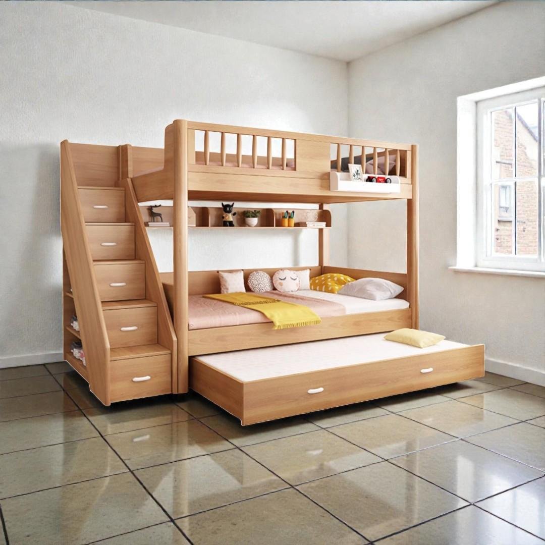 Giường 2 tầng gỗ thông xuất khẩu màu tự nhiên