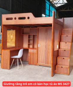 Giường Tầng Gỗ kết hợp bàn học và tủ quần áo MS 3427