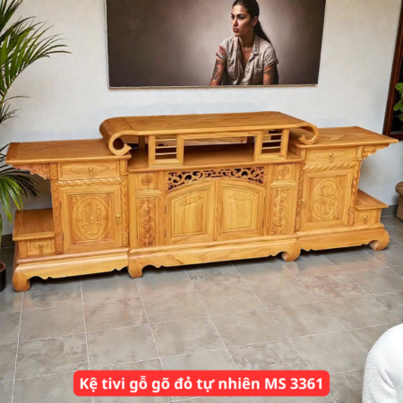 Kệ tivi gỗ gõ đỏ tự nhiên MS 3361