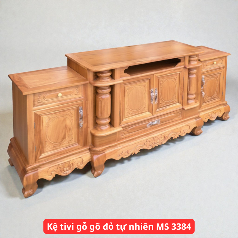 Kệ tivi gỗ gõ đỏ tự nhiên MS 3384 Kệ tivi gỗ gõ đỏ tự nhiên MS 3384