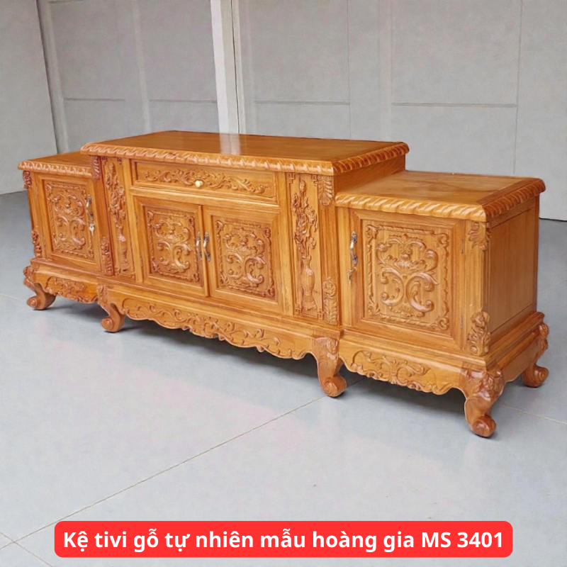 Kệ tivi gỗ tự nhiên mẫu Hoàng Gia MS 3401