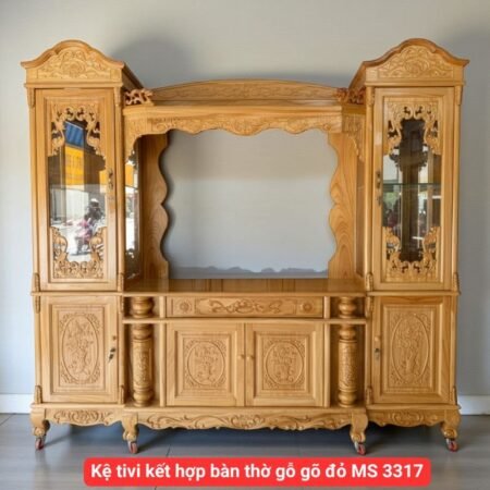 Kệ tivi kết hợp bàn thờ gỗ gõ đỏ MS 3317