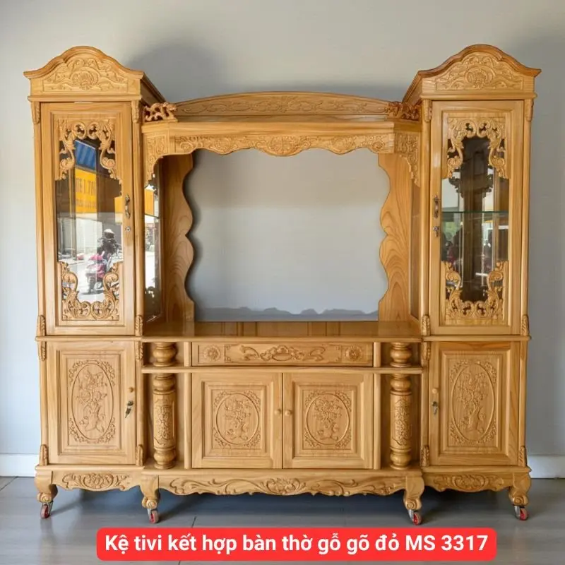 Kệ tivi kết hợp bàn thờ gỗ gõ đỏ MS 3317