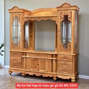Kệ tivi kết hợp tủ rượu gỗ gõ đỏ MS 3325