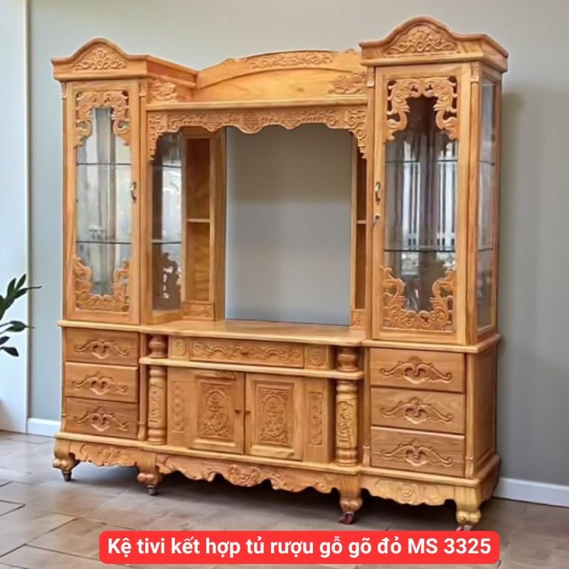 Kệ tivi kết hợp tủ rượu gỗ gõ đỏ MS 3325 Kệ tivi kết hợp tủ rượu gỗ gõ đỏ MS 3325