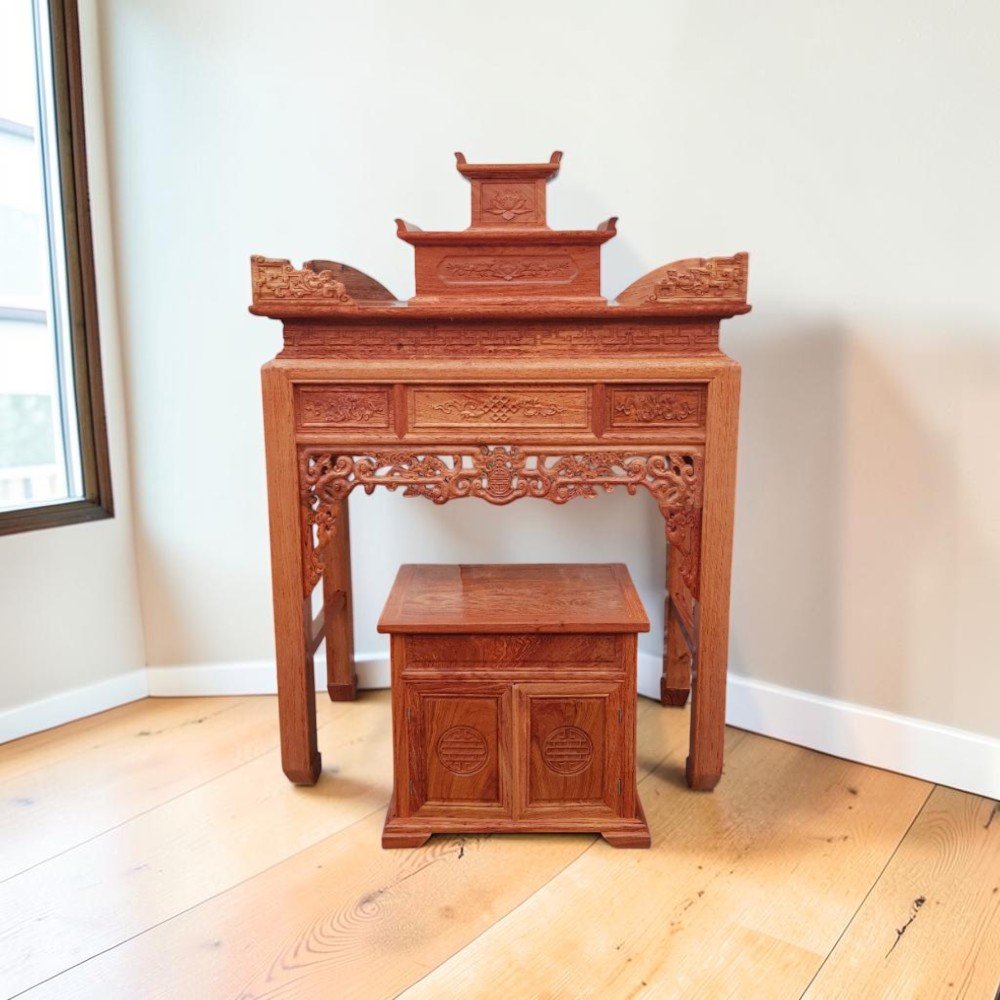 Mẫu bàn thờ gia tiên gỗ hương chạm khắc hoa văn tinh xảo