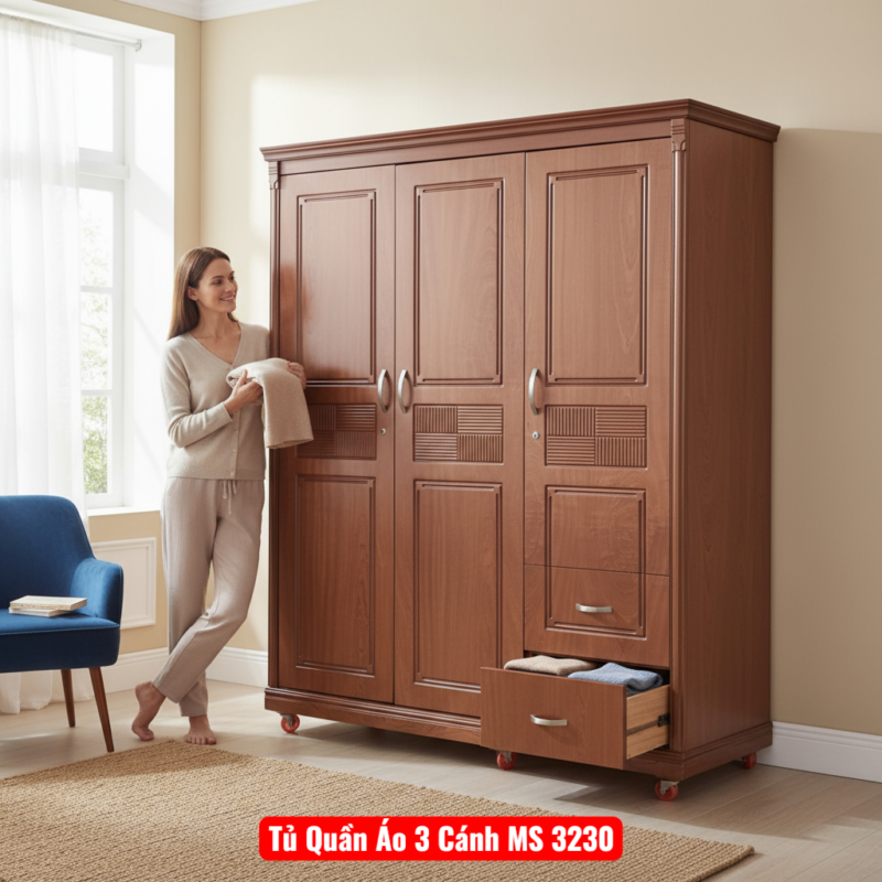 Tủ Quần Áo 3 Cánh Gỗ Công Nghiệp MS 3230