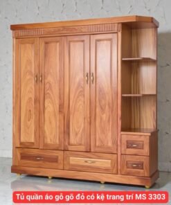 Tủ quần áo gỗ gõ đỏ có kệ trang trí MS 3303