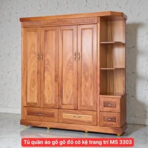 Tủ quần áo đơn giản mà đẹp – giải pháp lưu trữ hiện đại Tủ quần áo gỗ gõ đỏ có kệ trang trí MS 3303