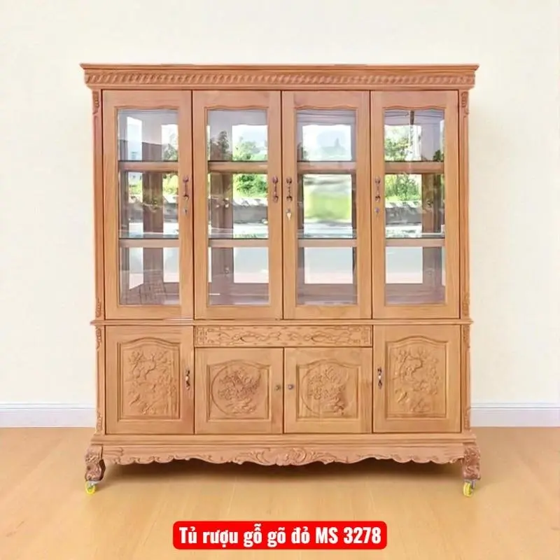 Tủ rượu gỗ gõ đỏ 4 cửa MS 3278