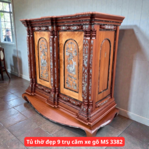 Tủ thờ đẹp 9 trụ căm xe gõ MS 3382