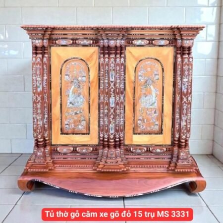 Tủ thờ gỗ căm xe gõ đỏ 15 trụ MS 3331