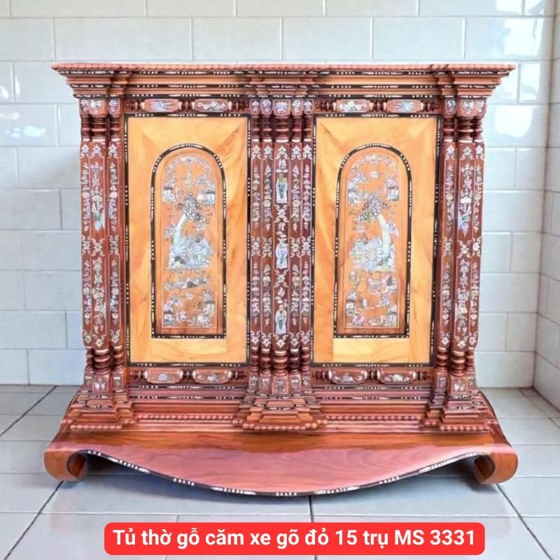 Tủ thờ gỗ căm xe gõ đỏ 15 trụ MS 3331 1 Tủ thờ gỗ căm xe gõ đỏ 15 trụ MS 3331