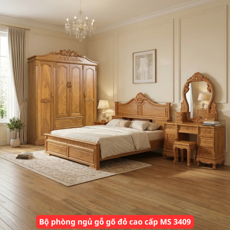 Bộ phòng ngủ gỗ gõ đỏ cao cấp MS 3409 1 Bộ phòng ngủ gỗ gõ đỏ cao cấp MS 3409