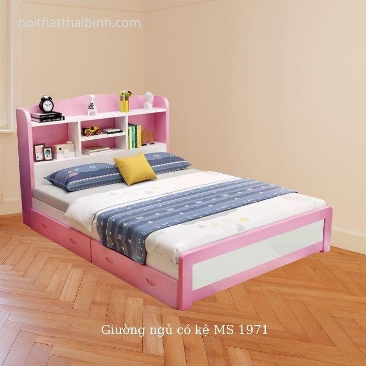 Giường ngủ có kệ màu hồng MS 1971 1 Giường ngủ có kệ màu hồng MS 1971